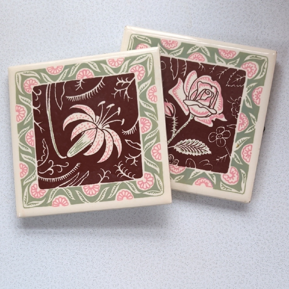 Floral Ceramic Mosaic Trivets Set Lily Rose